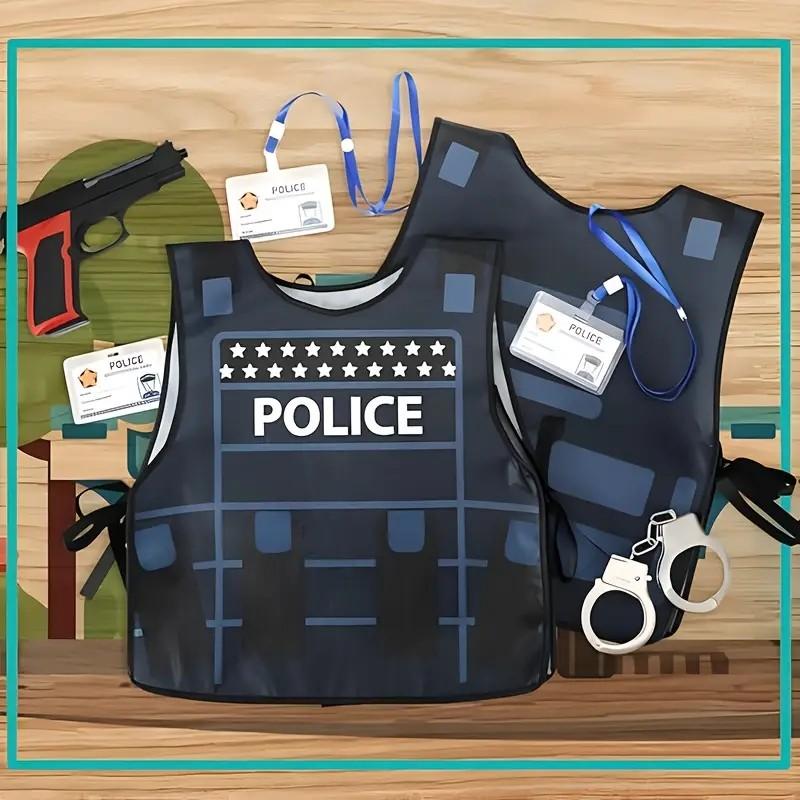 4 Piece Police Party Supplies, Non-Woven Vest Costume, Halloween Costume Party, Role Play, Durable Material, Theme Event Gear, Party Costume Accessory