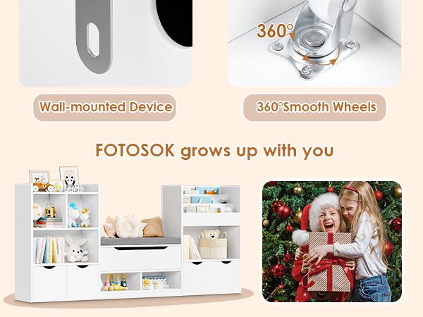 FOTOSOK 72'' Kids Bookshelf with Reading Nook, Large Toy Storage Organizer with Seat Cushion and 3 Movable Drawers, Kids Reading Nook Toy Organizers and Storage with Bench for Playroom