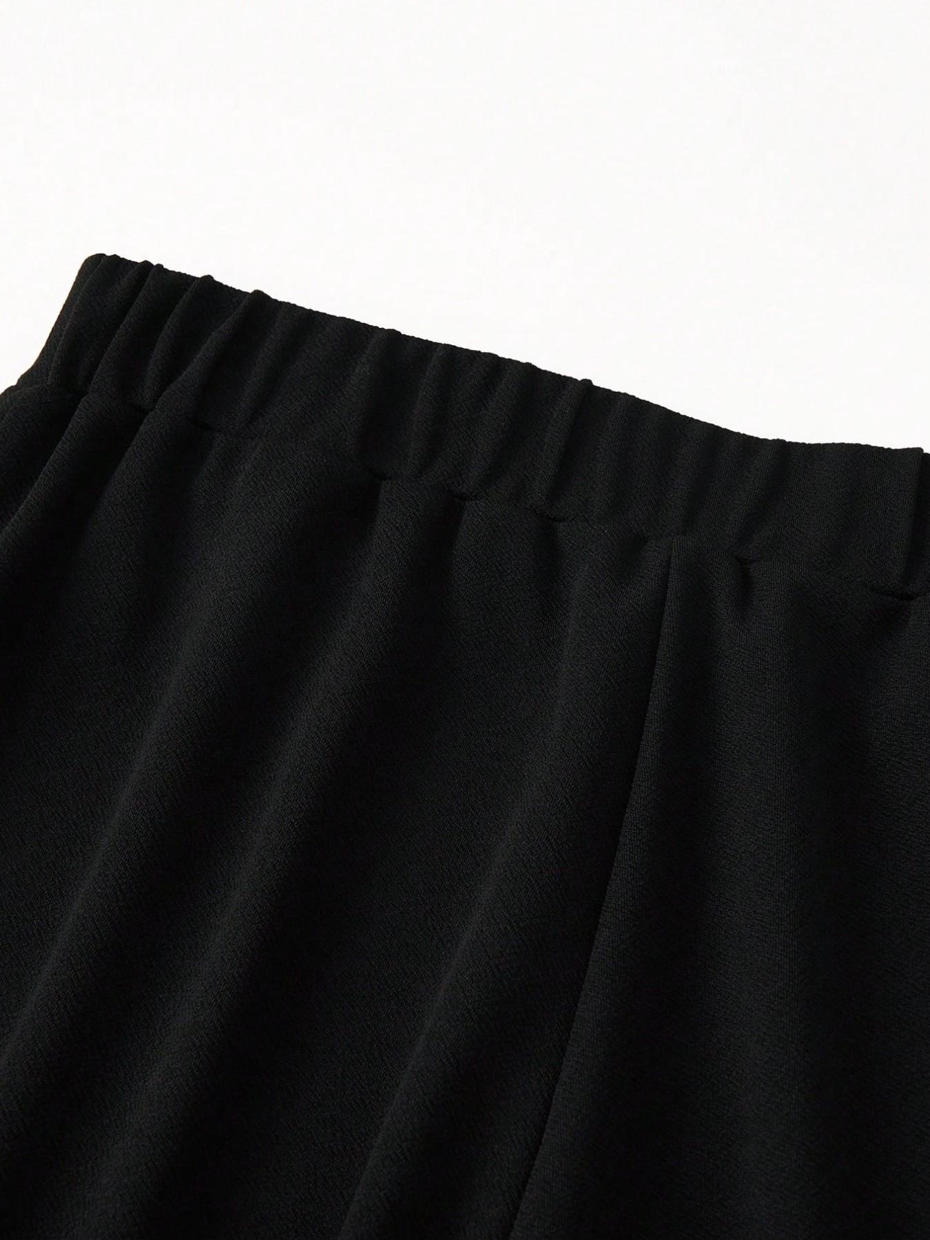 High-Waisted Flowy Wide-Leg Suit Pants, Lightweight Office Style, Elastic Waist Back, Slimming Mid-Split, Plus Size Women's Casual Business Wear