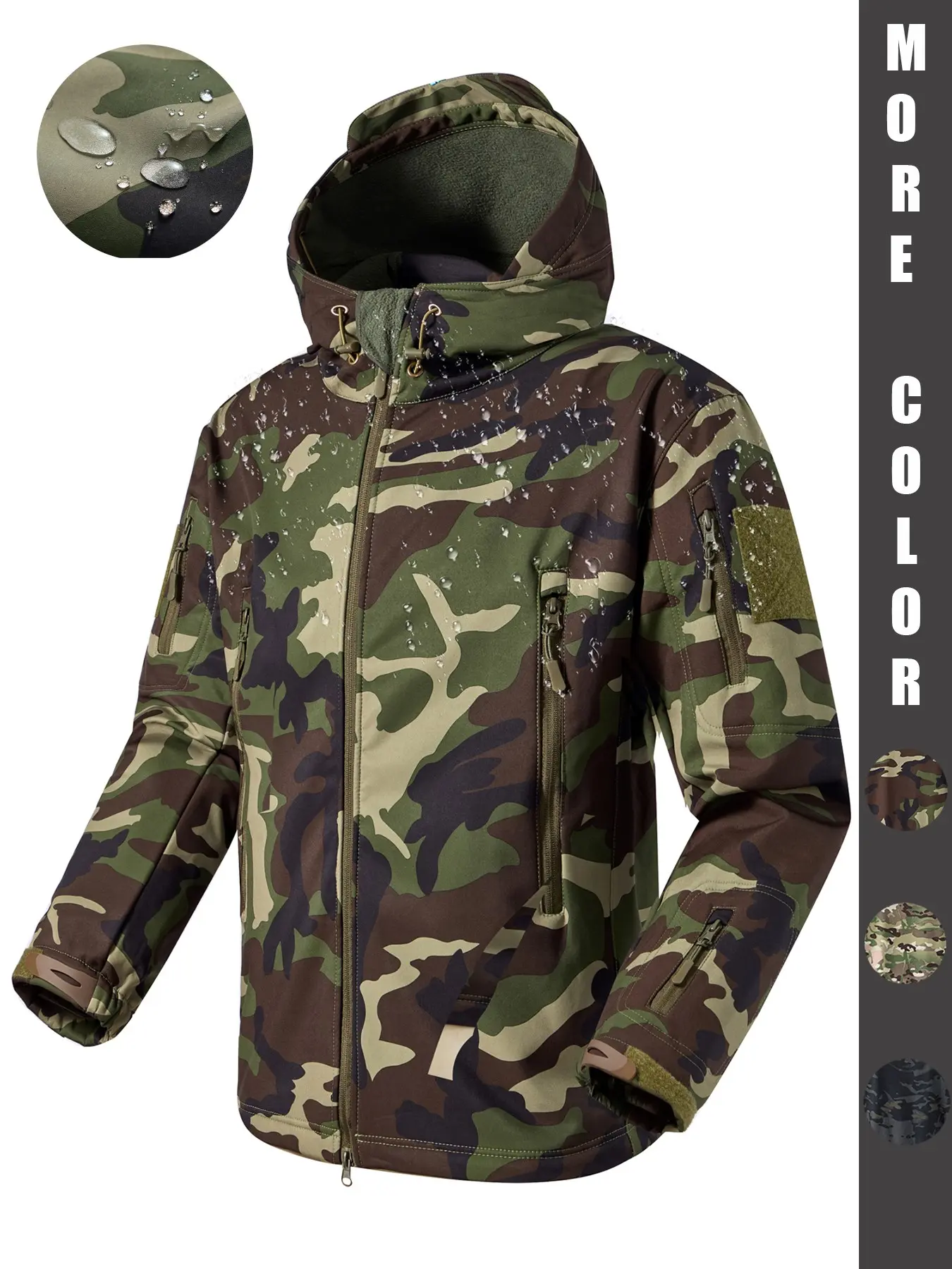 Men's Heavyweight Waterproof Windproof Jacket, Camo Tactical Outdoor Coat, Fleece Lined Warm Zipper Pockets, Tear-Resistant Hunting Hiking Gear