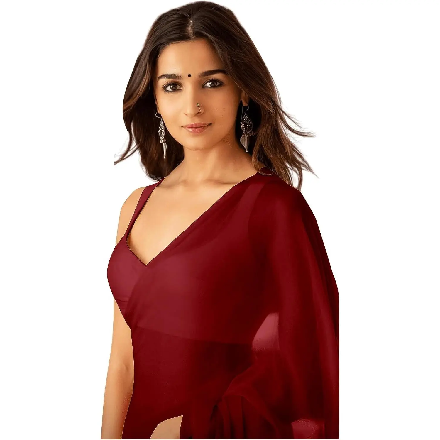 Women's Plain Pure Georgette Saree With Unstitched Blouse Piece (Rocky Aur Rani Ki Prem Kahani Alia Bhatt Saree)