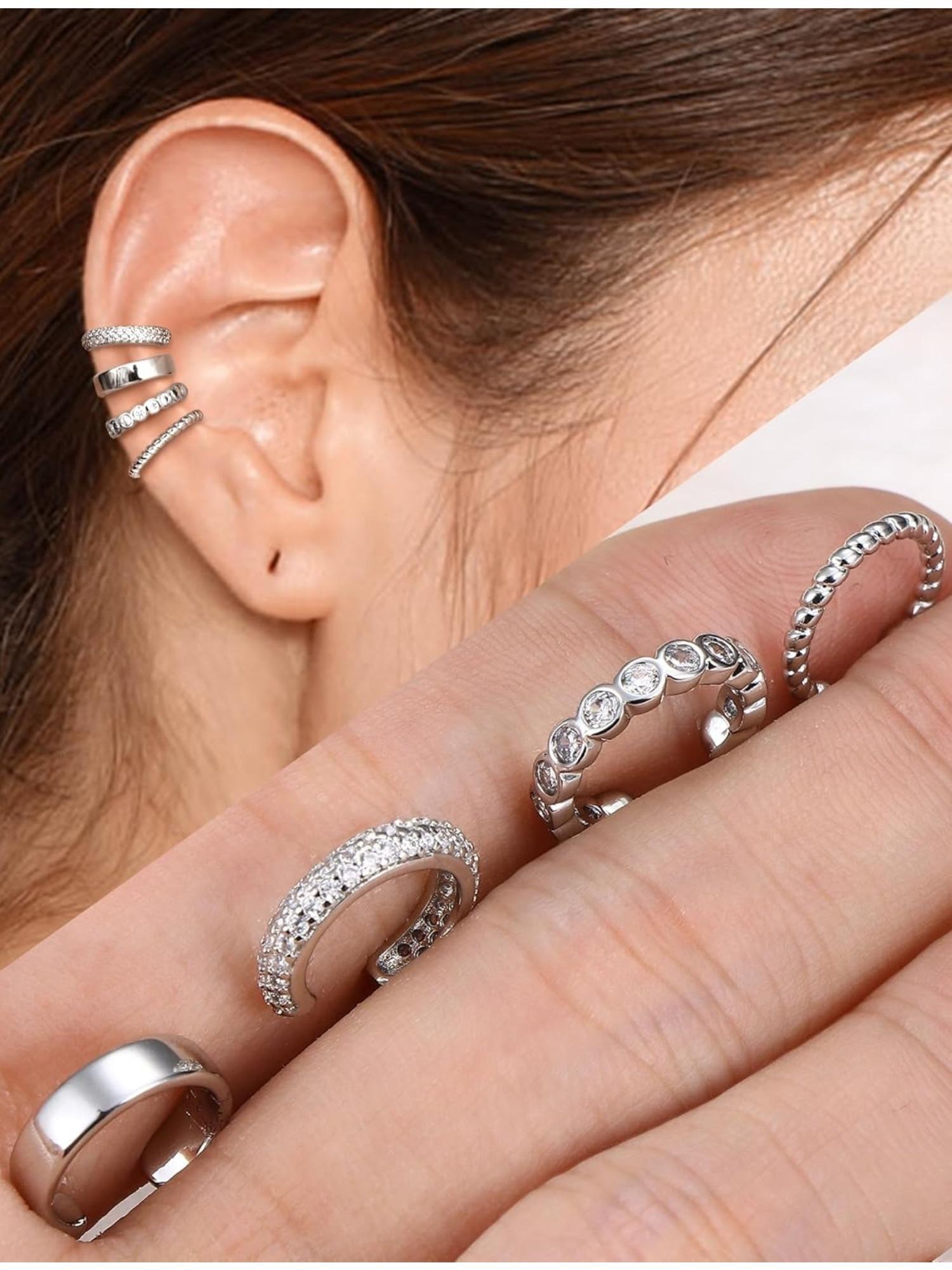 4 Pcs Minimalist Golden Silvery Non Pierced Ear Cuff Set for Women Men Adjustable Clip on Cartilage Earrings Lightweight Design Classic Simple Appearance Delicate Fake Ear Accessories for Daily Holiday Festival Party Exquisite Jewelry for Non Pierced Ears