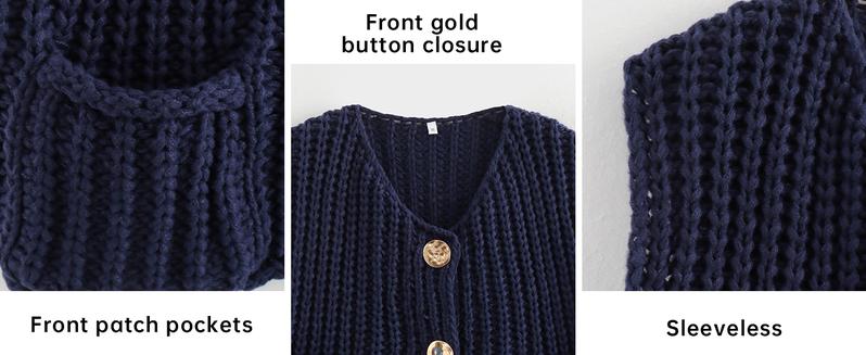 Molitree Womens Casual Chunky Knit Vest Gold Button Down Crop Crochet Sleeveless Sweater Vest