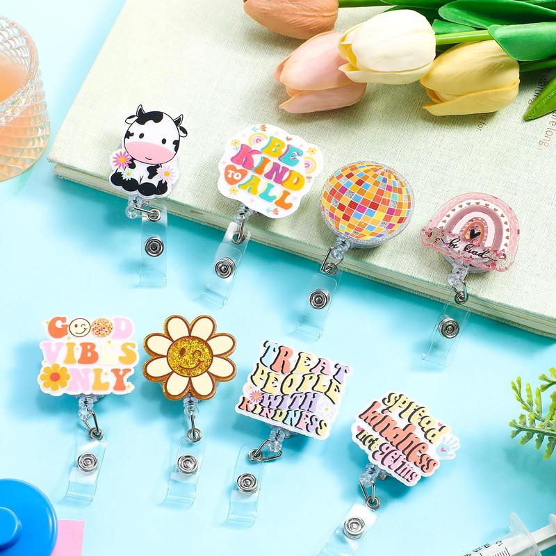 Nurses Week Gift 8pcs Nurse Badge Reel Pink Bow Badge Reel Retractable Badge Reel with Alligator Clip Accessories Cute Acrylic Clip with Motivational Quote Easter Gift for Nurse Medical Doctors Healthcare Worker Student Office School Teacher