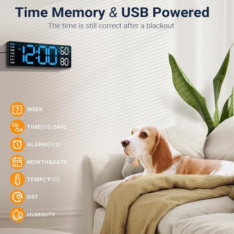 【TikTok Hot Seller】Decorative LED Digital Wall Clock - Bedroom Alarm with Temperature, Countdown Timer, Auto Dimming & Snooze - 12/24H Display,for Home, Office & Dorm,USB & Battery Charging,Large Screen Wall Clock,Multifunctional Alarm Clock Gift