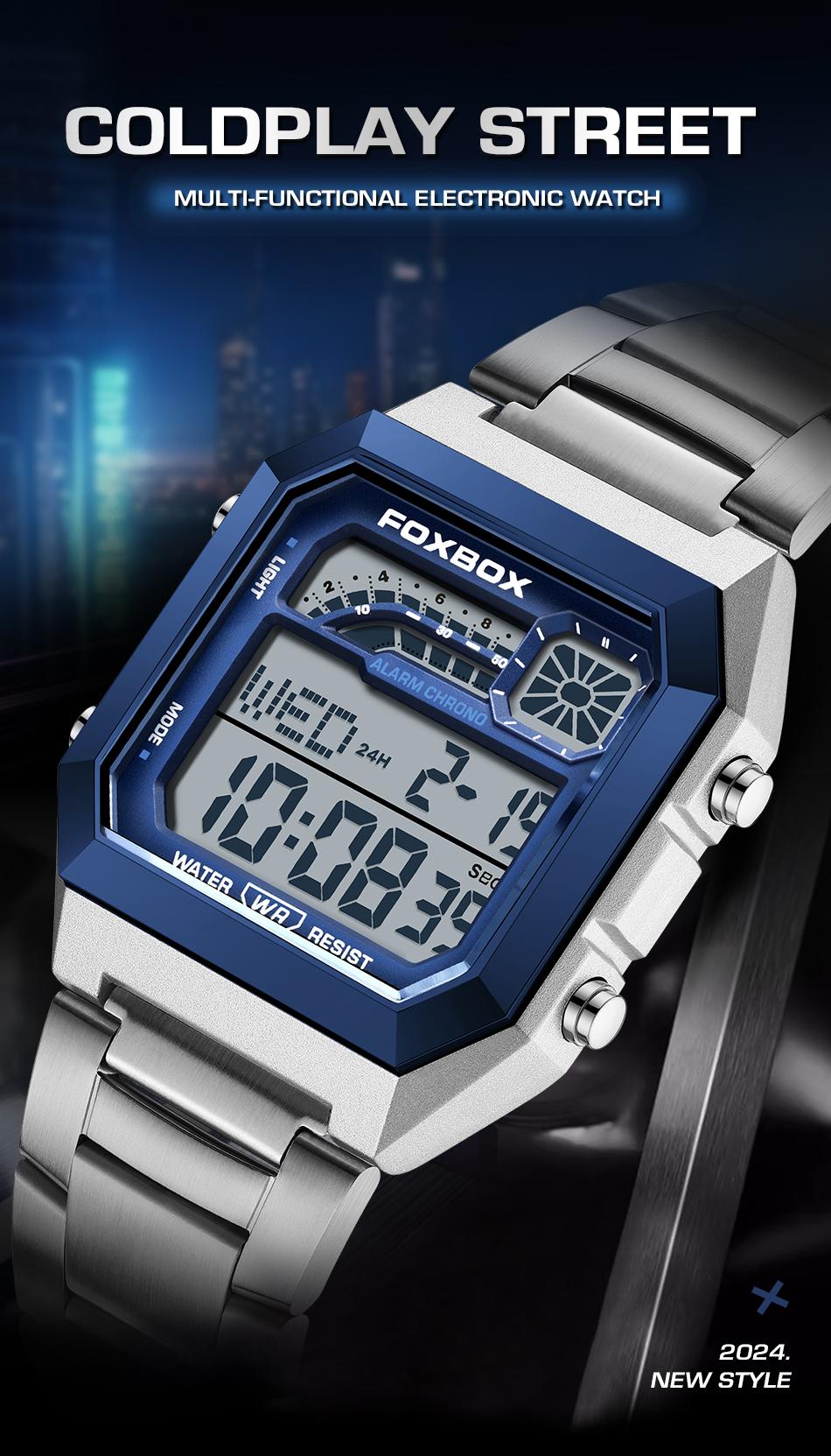 FOXBOX Men's Digital Fashion Watch - Alloy Case and Strap, Water-Resistant Design, Backlight, Time/Date/Weekday Display for Students and Adults FOXBOX Men's Digital Fashion Watch - Alloy Case and Strap, Water-Resistant Design, Backlight, Time/Date/Weekday Display for Students and Adults