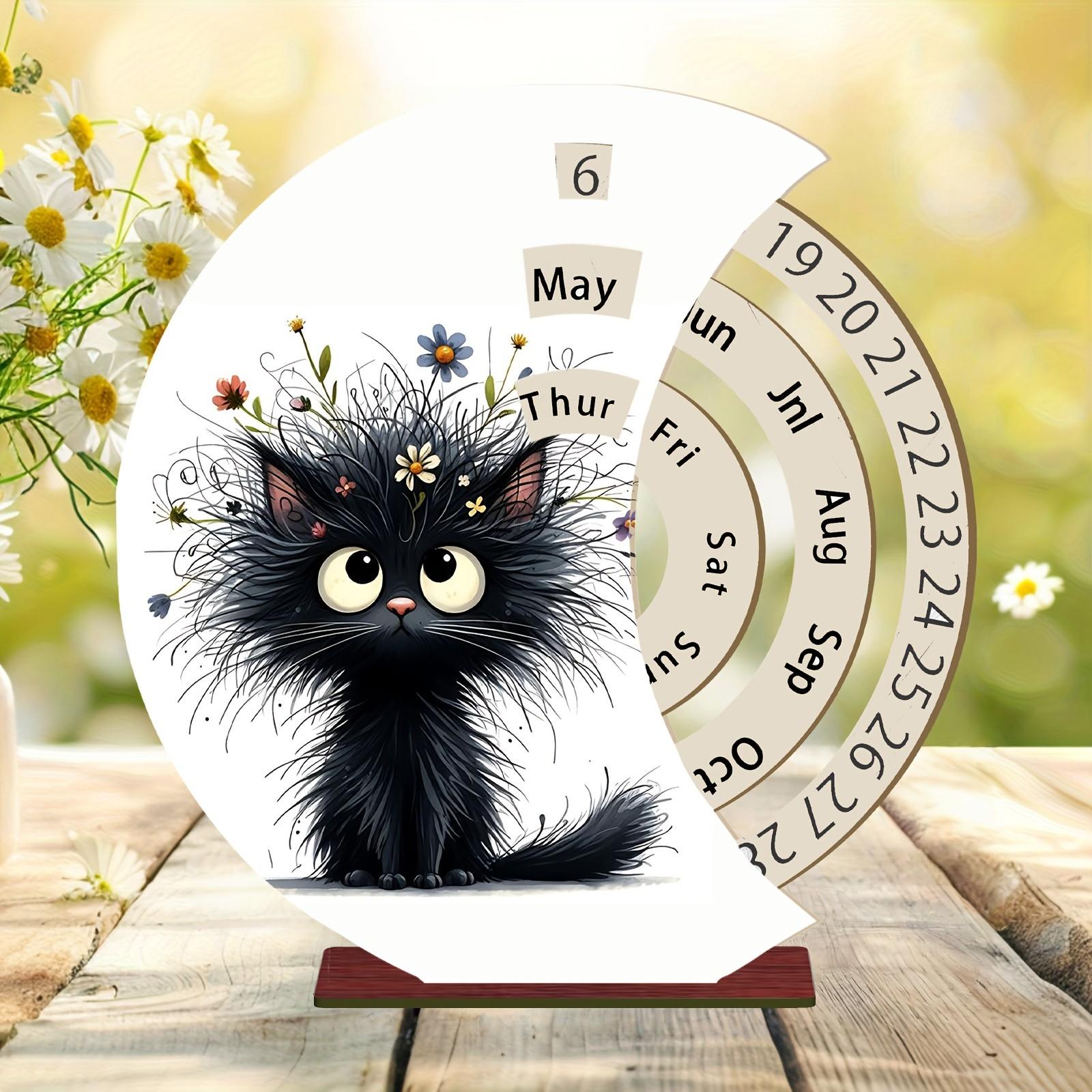 1pc Wooden Rotating Perpetual Calendar Desktop Decor, High-Quality Print, Ideal for Weddings, Anniversaries, Festivals, Living Room, Study, Entryway