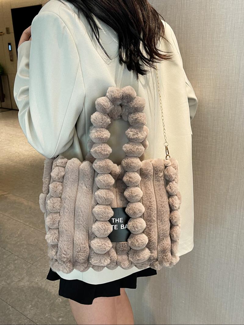 Plush Satchel Handbag for Women, Fall & Winter Fashion Accessory, Soft Plush Design Ideal Gift, Daily Use Casual Style Bag, Handheld Bag Purse