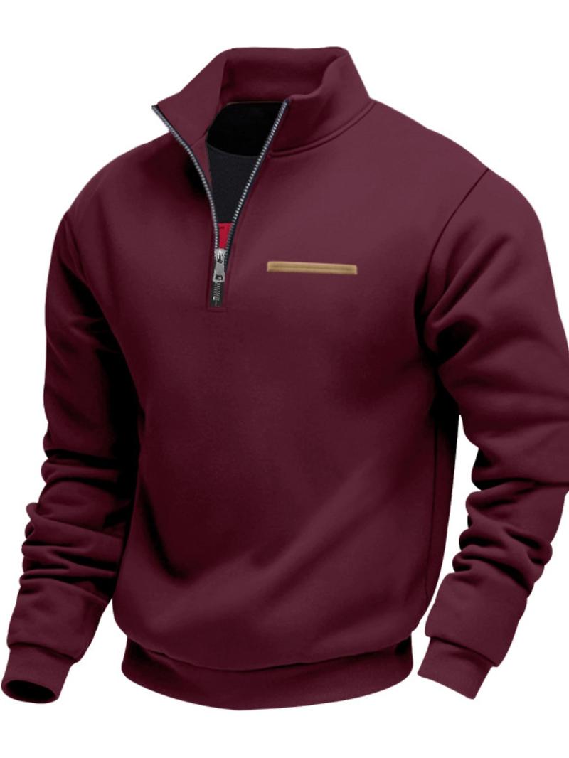 Men's Half - Zip Pullover with Contrast Zipper & Pocket - Stand - Up Collar, Ribbed Trim, Athletic Fit. Designed for All Day Wear in Casual & Light Outdoor Settings, Suitable for Urban Commutes, Weekend Walks & Adventures. Half Zip Sweatshirts