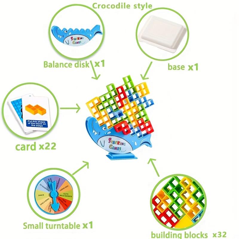 Crocodile Stack & Attack Game Set with 57 Accessories, Stable Base Competitive Co-Op Stacking Game, Building Block Set, Creative Building Blocks, Family Party Outdoor Camping