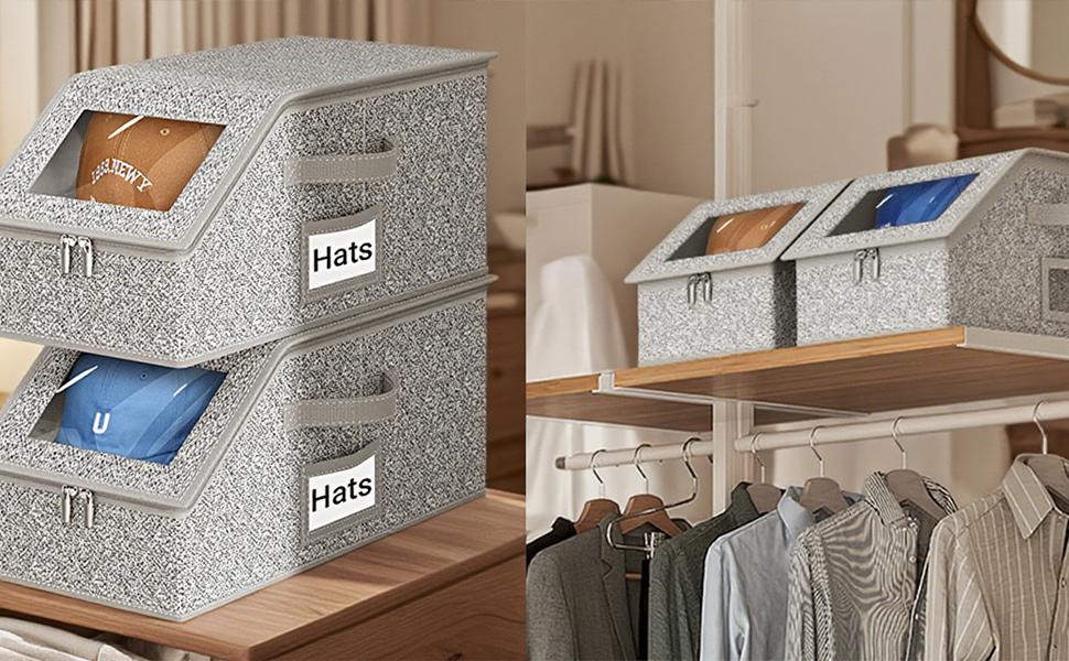 Stackable Baseball Cap Storage Box, Holds Up to 24 Hats – Durable Foldable Cardboard Organizer, Large Capacity Hat & Toy Storage Solution, Versatile Home & Bedroom Organizer, Dustproof, Space Saving