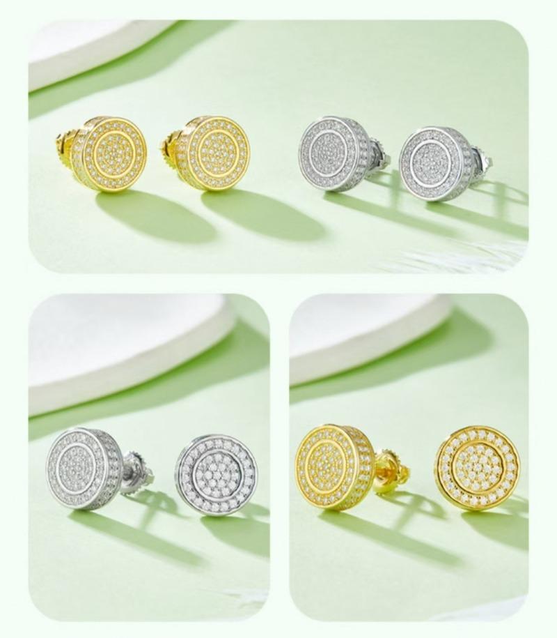 Round double ring S925 silver earrings with threaded moissanite D grade 0.95CT Silver Earrings