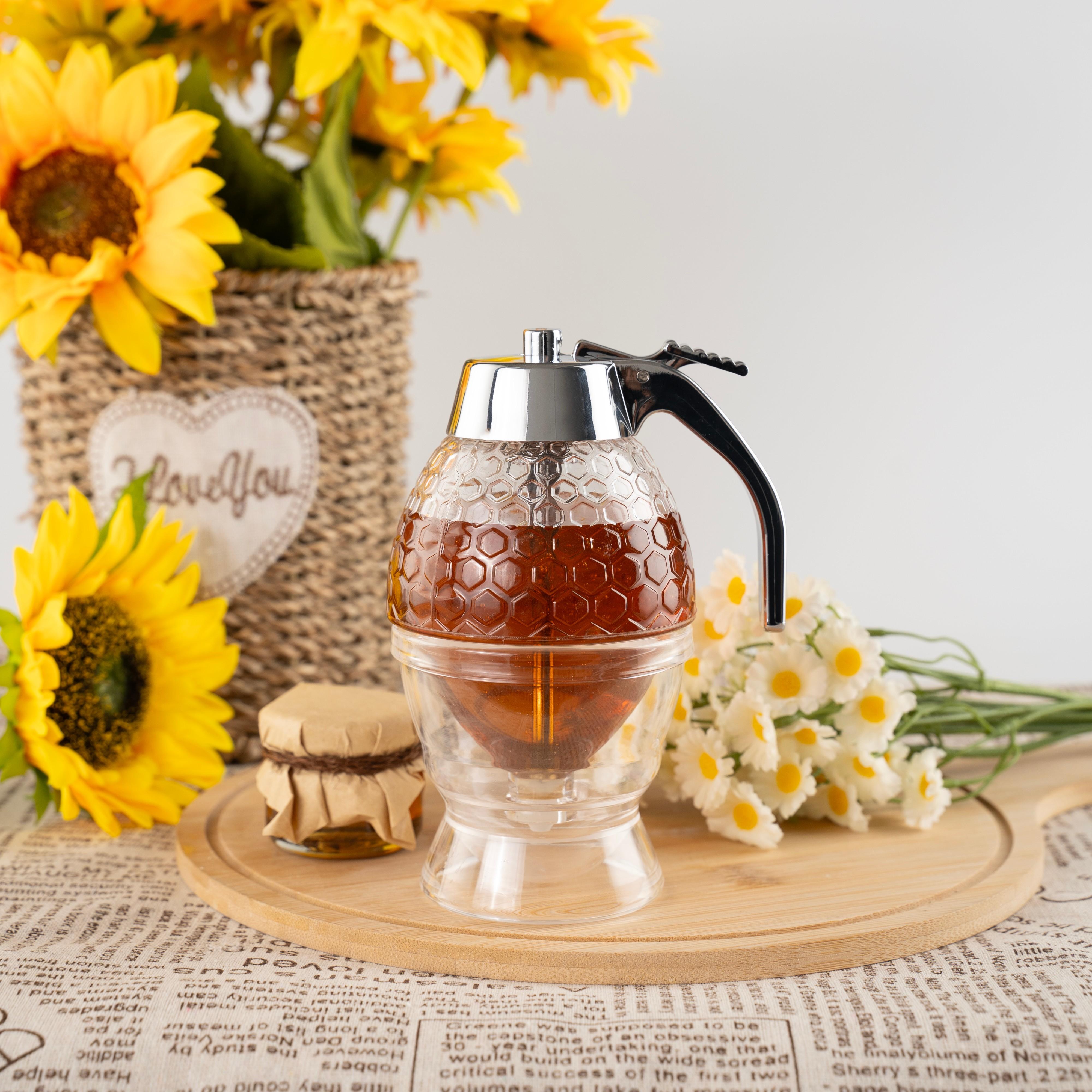 No Drip Honey Dispenser with Stand(Non-glass) - Honey and Syrup Storage Container - Suitable for Honey, Syrup, Jam - 8oz No Drip  Honey Storage Dispenser - Easy to Use