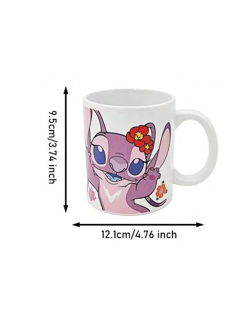 1PC Disney Officially Licensed Lilo & Stitch Angel Cartoon Cute High Value Ceramic Mug Large 11-Ounce Water Milk Oatmeal Coffee Water Office Breakfast Cup Espresso Tea Cup Couple Disney Character Novelty Gift