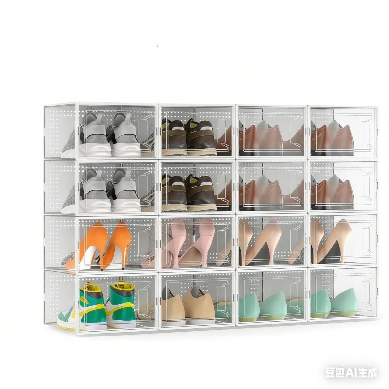 12-piece oversized shoe storage box, transparent plastic stackable shoe finishing box, 2026 Fengshen shoe box! Installation-free + stackable