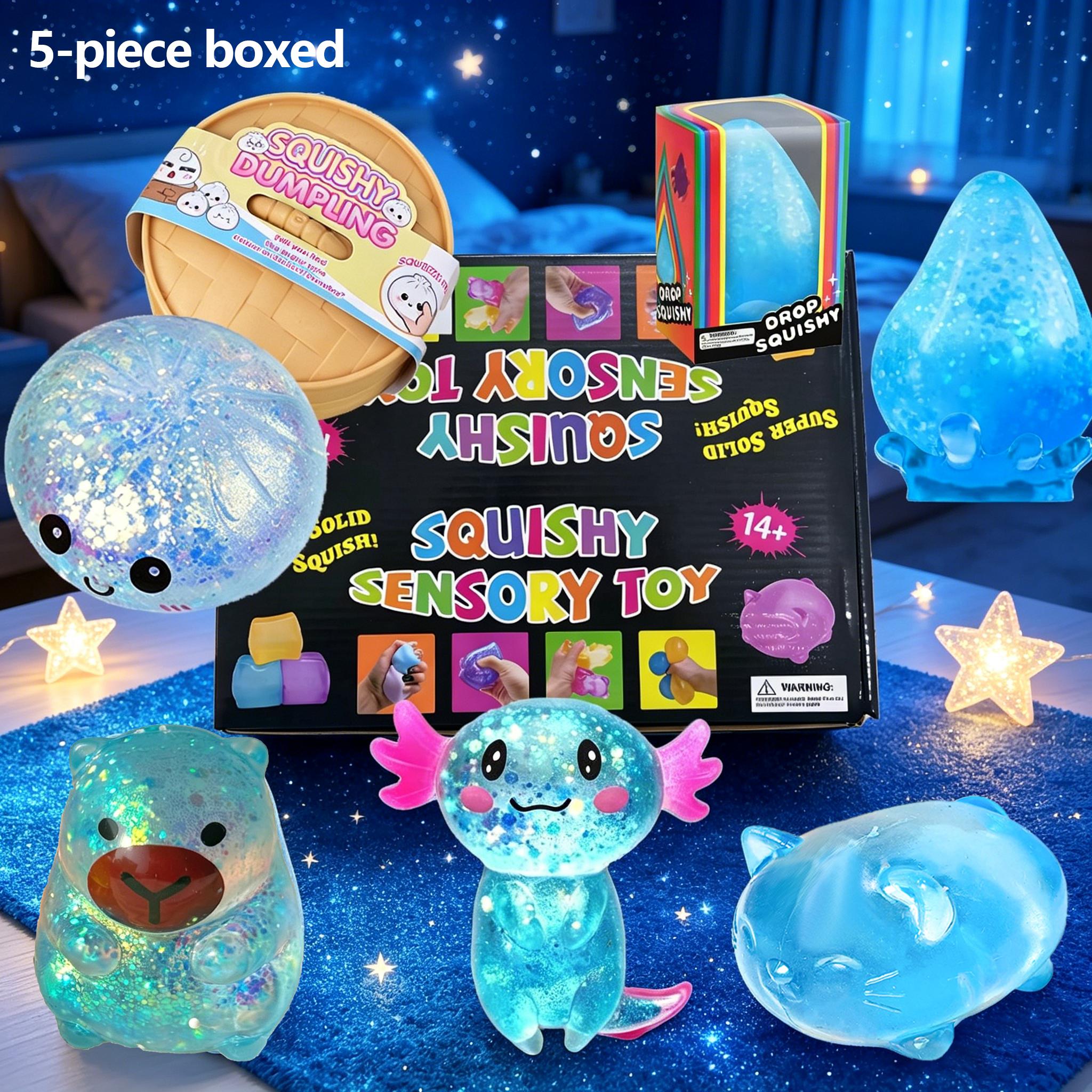 1/5pc Novelty Stress Relief Toy Set, Relieve Anxiety, Slow Resilience, Party Gift, Festival Gift Creativity, Soft and Slowly Rising Stress Relief Toys - Cute Desktop Accessories for Office Workers, Blue Series, Squishy Series, Boxed