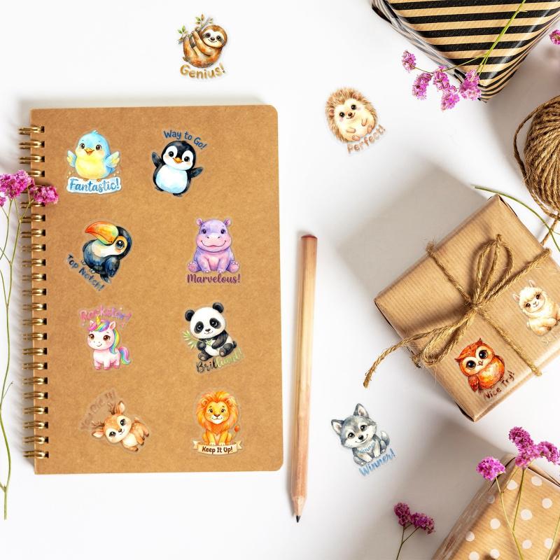 New 50 cute and adorable pet stickers  Inspirational slogan transparent PET sticker set, watercolor style children's reward decoration sticker