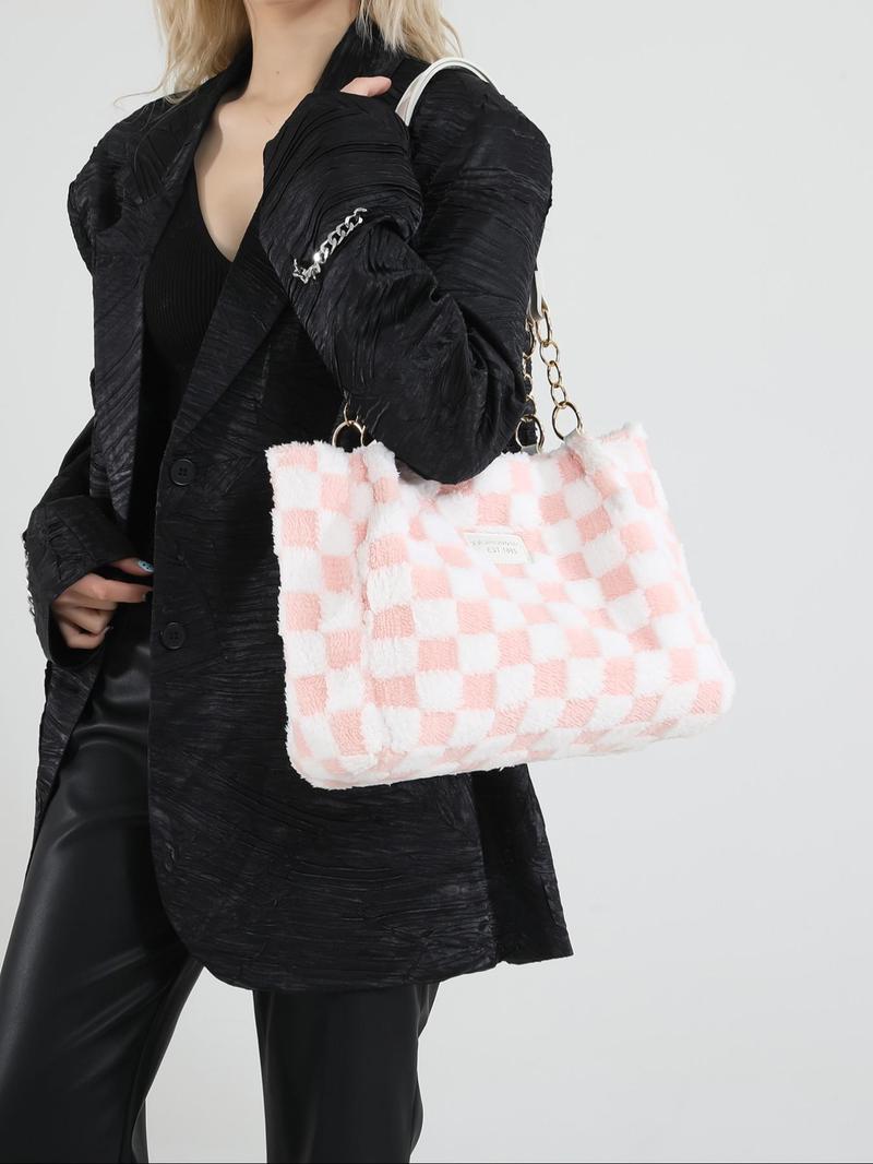 Women's Fashionable Plaid Pattern Tote Bag, Casual Large Capacity Shoulder Bag for Daily Used, Trendy All-match Bag for Commuters and Students