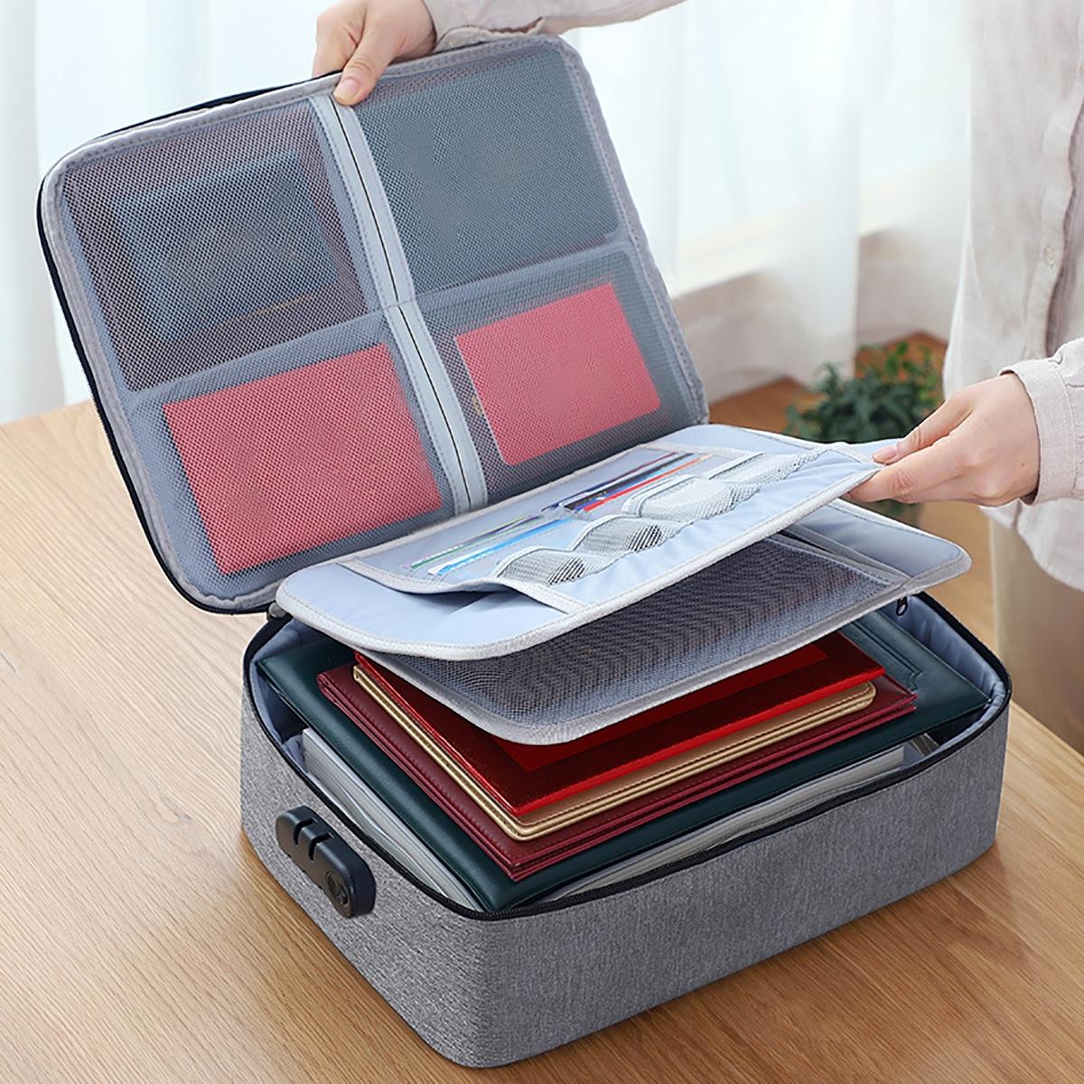 Fireproof Document Box with Lock, 1 Count Portable Waterproof Files Organizer Box, File Storage Box for Important Paperwork