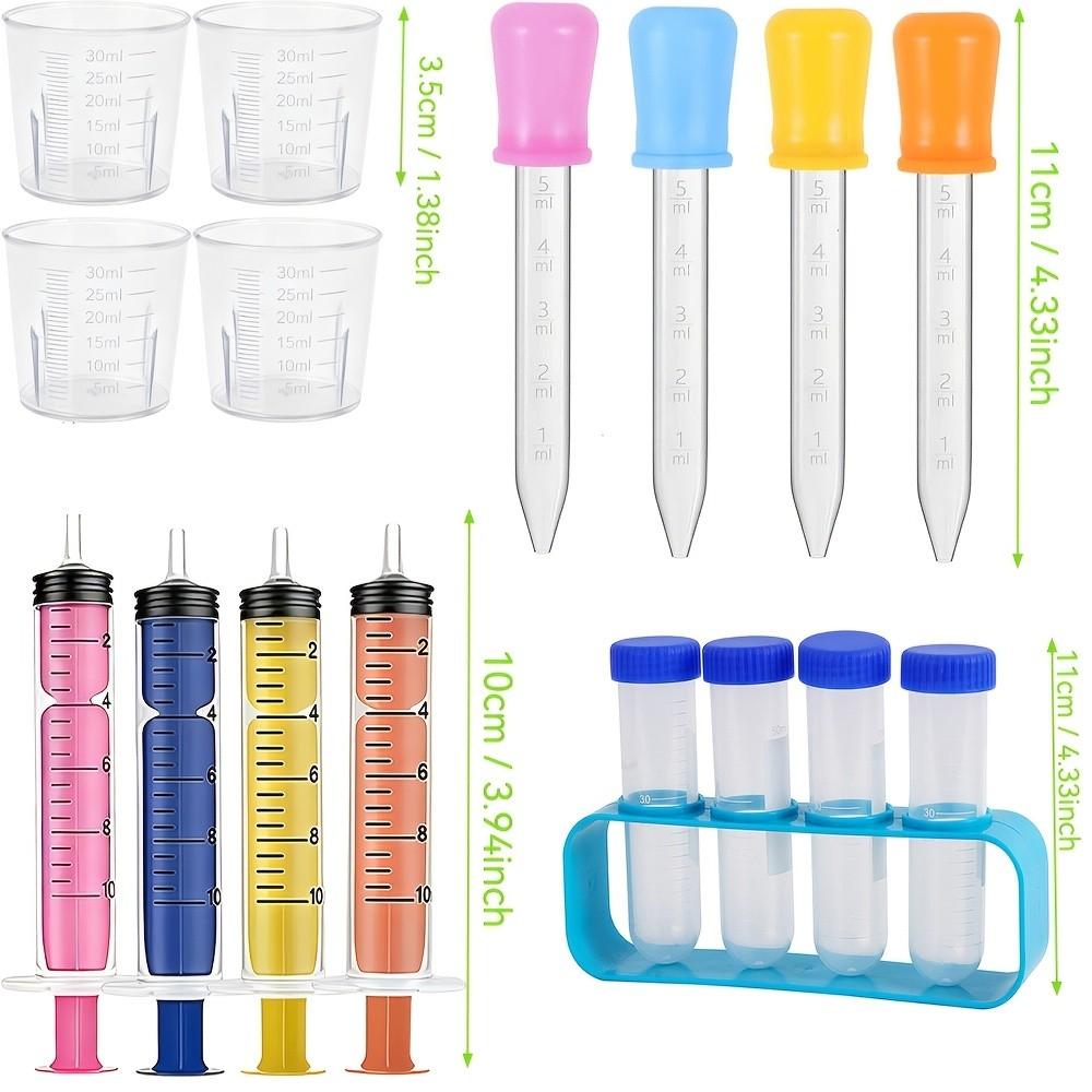 Laboratory Classroom Experiment Kit, 4 Measuring Cups, 4 Syringes, 4 Pipettes, 4 Test Tubes, 1 Test Tube Rack, First Choice Lab Tools