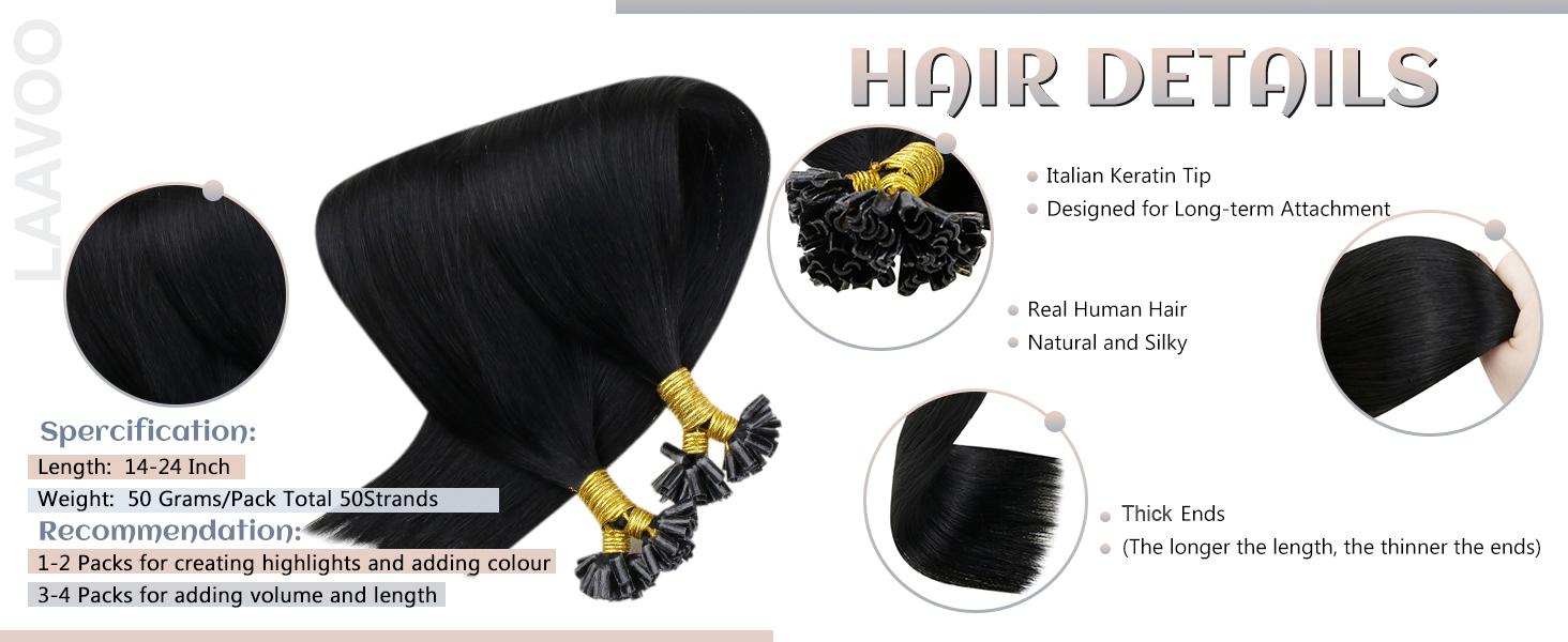 LaaVoo Utip Hair Extensions Human Hair Pre Bonded Extensions U Tip Extensions human hair 50 Gram Outdoorfun TikTokShopBlackFriday