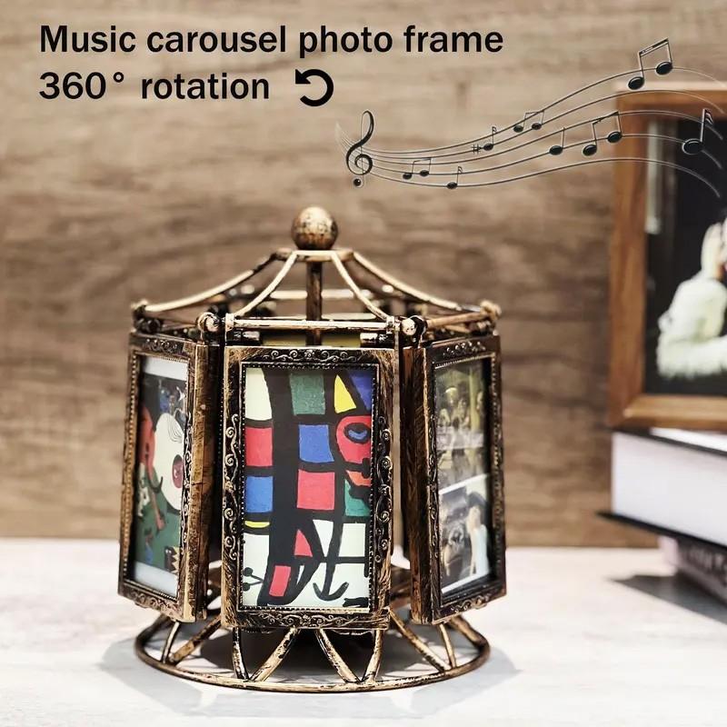 🎵 Photos Not Included | 1 Pc Rotating Musical Photo Frame | 360 Degree Spinning Multi Picture Display Stand