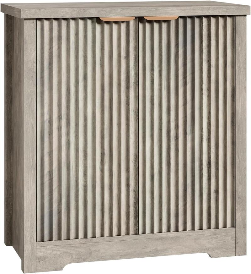 Fluted Buffet Sideboard Cabinet, Accent Modern Credenza with Doors & Shelves, Wood Credenza Storage Console Cabinet for Living Room Kitchen Dining Room Hallway