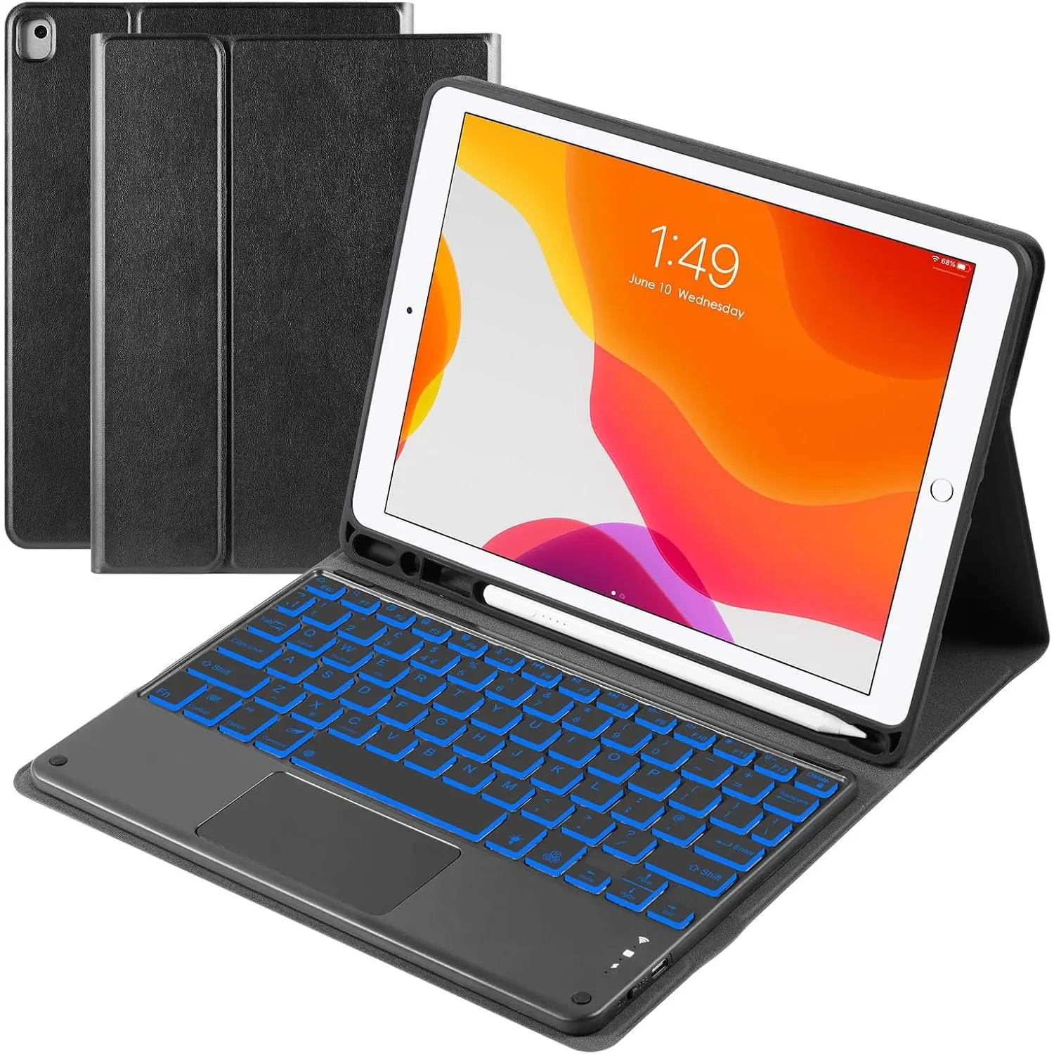 Touchpad Keyboard Case for iPad 10.2" 9th 8th 7th Generation, 7 Colors Backlight 10.5 inch iPad Air 10.5"(3rd Gen)/iPad Pro Case with Keyboard & Pencil Holder,,,Detachable,BK