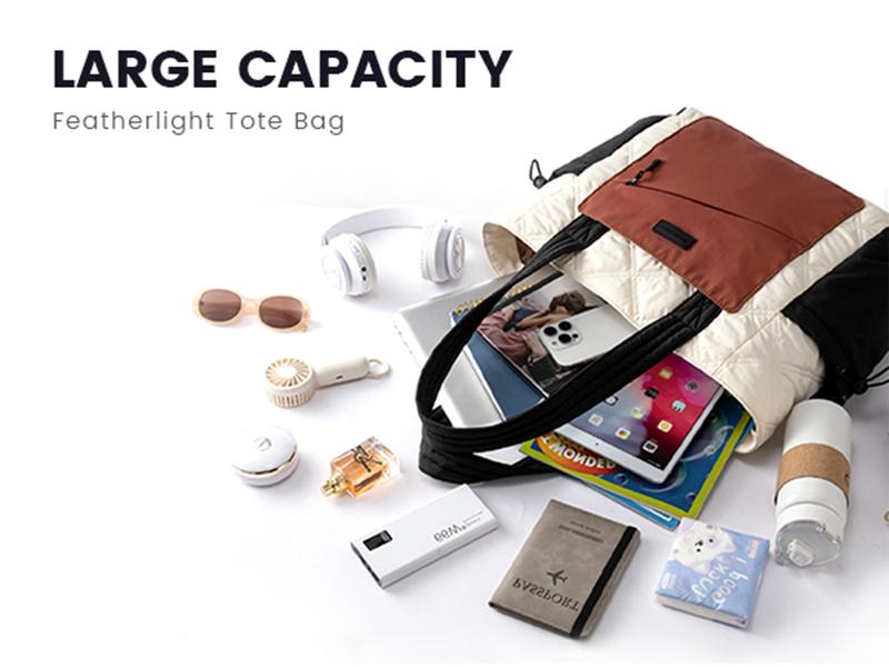 【Valentine's Day Gift】LOVEVOOK Laptop Tote Bag for Women, Large Quilted Puffer Tote bag with Four Cup Holders, Work and Travel Shoulder Bag, Lightweight Puffy bag, Nurse Handbag TikTokShopJumpstartSale