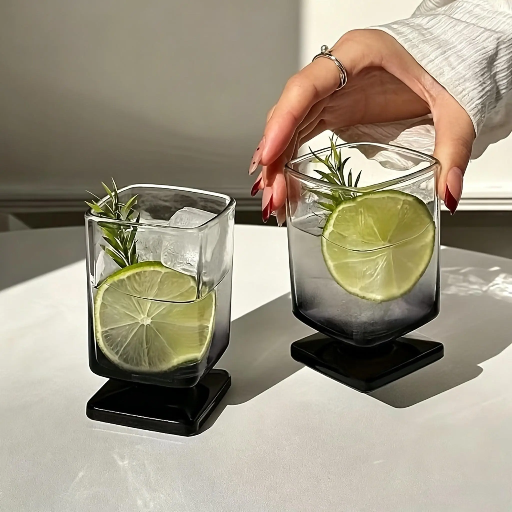 180ML Square Gradient Glass Cup, Gradient Design, Durable and Stylish, Ideal for Juice, Whiskey, Cocktails, Bar, Home Bar, Office, Party