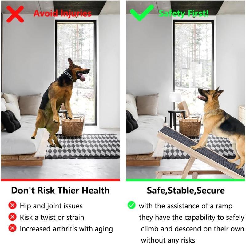 Pet Dog Ramp Wooden Portable Folding Pet Ramp for All Dogs and Cats 27.5" Long Adjustable from 12” to 16” Up to 110Lbs Dog Ramps for Bed Couch Car