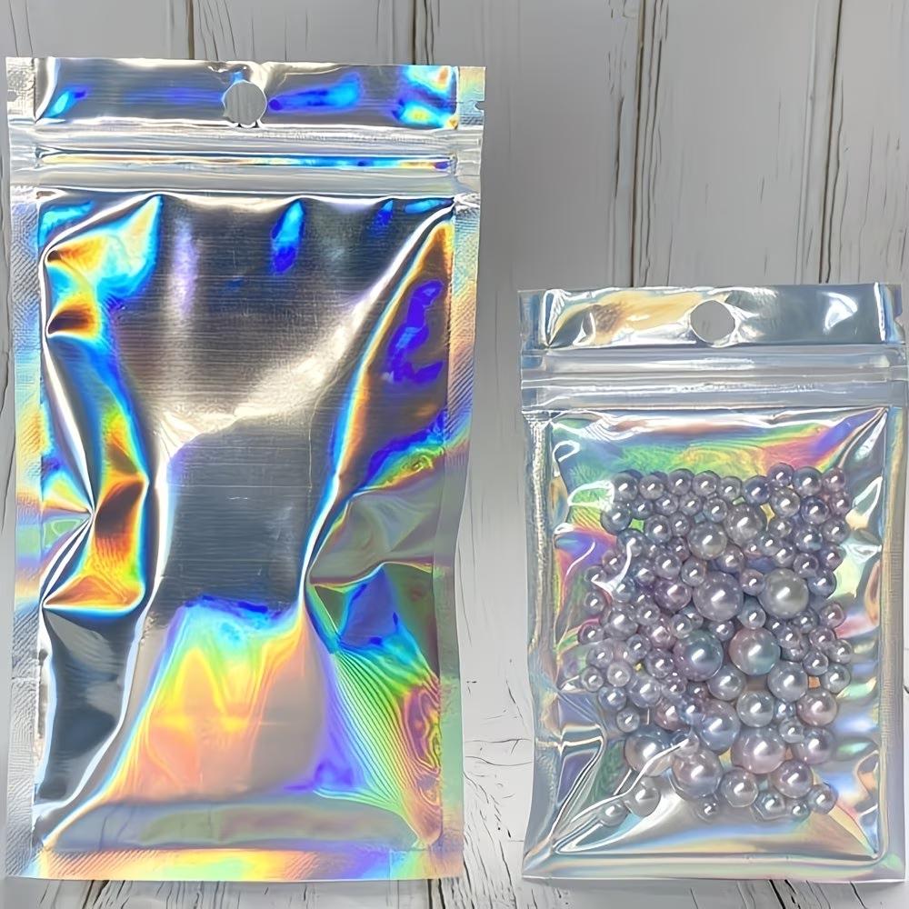20pcs Re-Sealable Odor-Proof Bags, Holographic Aluminum Foil Food Candy Jewelry Screw Flat Zip Lock Bag, Resealable Zipper Bags, Durable Storage Solution