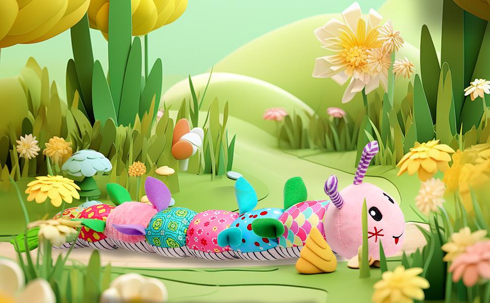 Dearlomum Newborn Baby Girl Gift Toys Infant Tummy Time Musical Stuffed Caterpillar with Crinkle Rattle Textures Purple White Dearlomum Newborn Baby Girl Gift Toys Infant Tummy Time Musical Stuffed Caterpillar with Crinkle Rattle Textures Purple White
