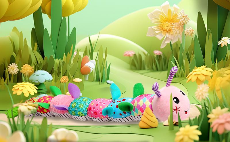 Dearlomum Newborn Baby Girl Gift Toys Infant Tummy Time Musical Stuffed Caterpillar with Crinkle Rattle Textures Purple White