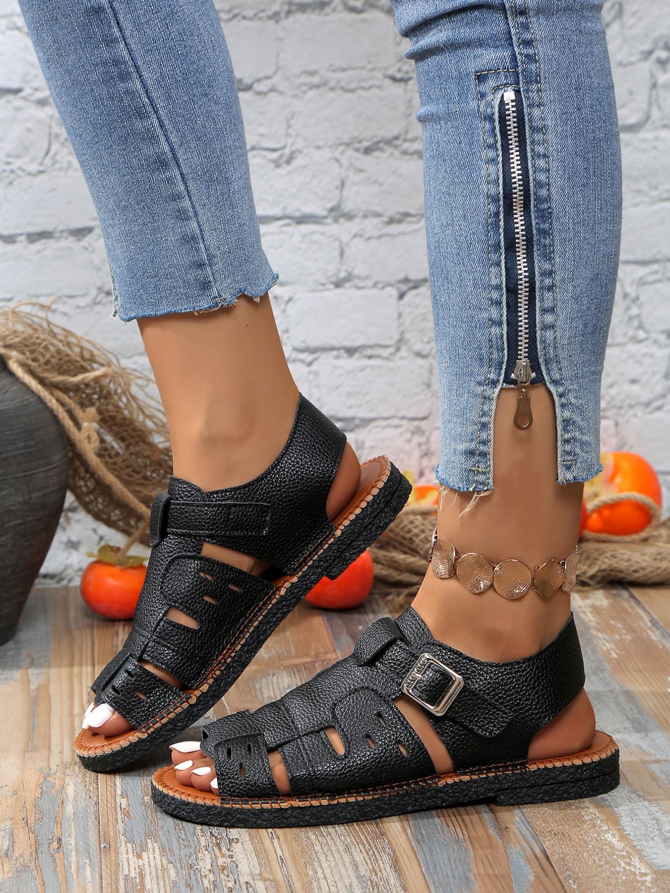 Women's Fashionable Plain Color Roman Sandals, Fashionable Comfy Sandals, Casual Versatile Flat Sandals for Summer, Lightweight Breathable Comfortable Shoes for Daily Wear, Girl