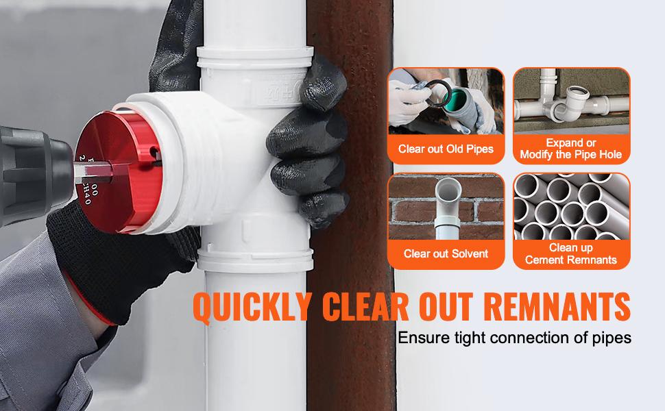 VEVOR 6Pcs PVC Pipe Reamer Kit, Plastic Pipe Fitting Socket Saver Kit, Includes 3/4, 1, 1-1/2, 2, 3, 4'', for PVC, CPVC, ABS Fittings, with Tool Box, for Exhaust, Drain, Water Pipes Cleaning