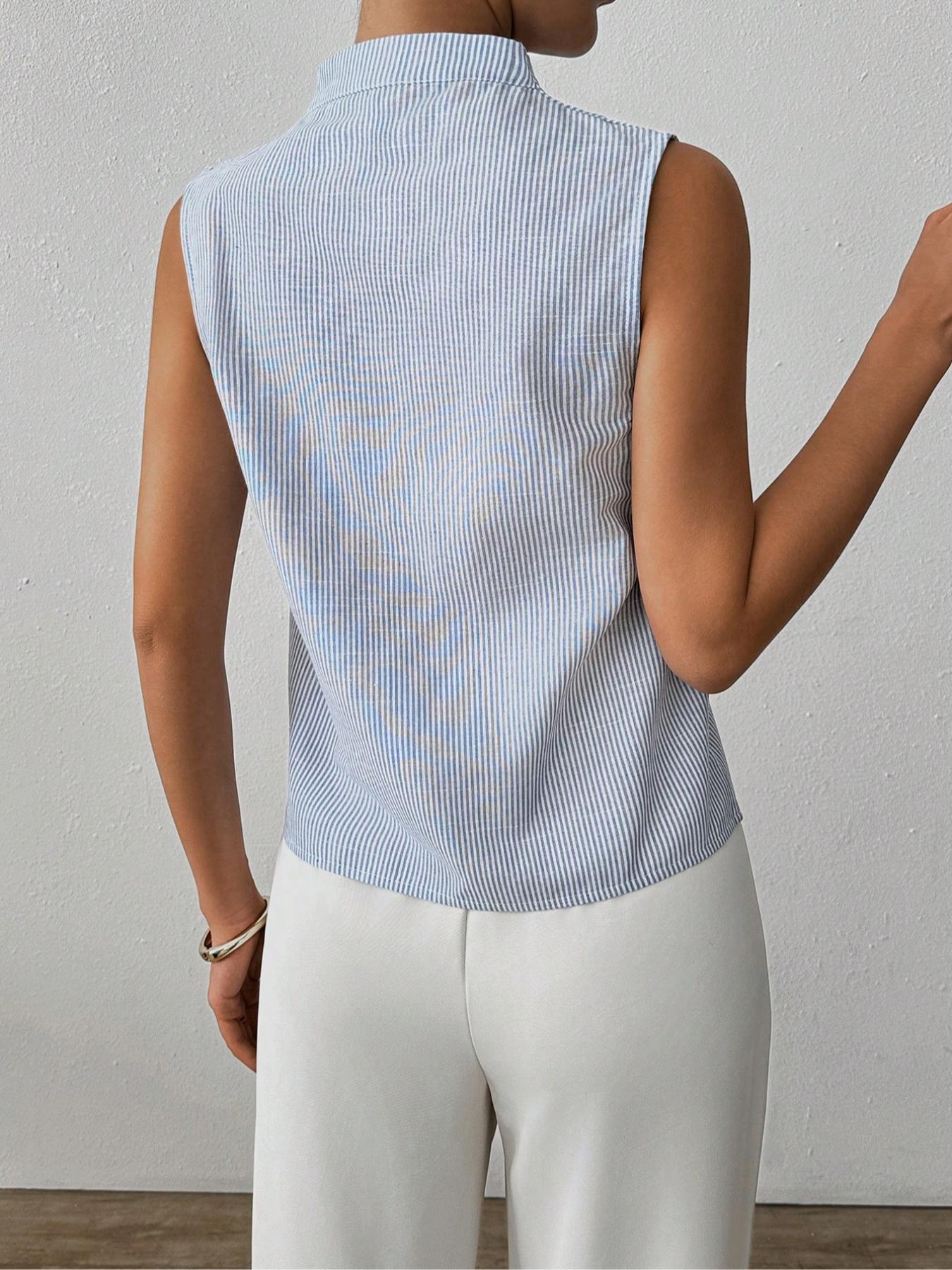 Women's Striped Print Curved Hem Tank Top, Casual Chic Sleeveless Top for Work Office Business, Ladies Clothes for Summer, Womenswear