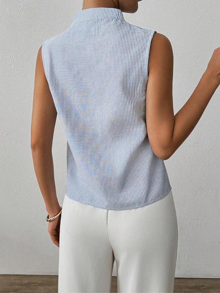 Women's Striped Print Curved Hem Tank Top, Casual Chic Sleeveless Top for Work Office Business, Ladies Clothes for Summer, Womenswear