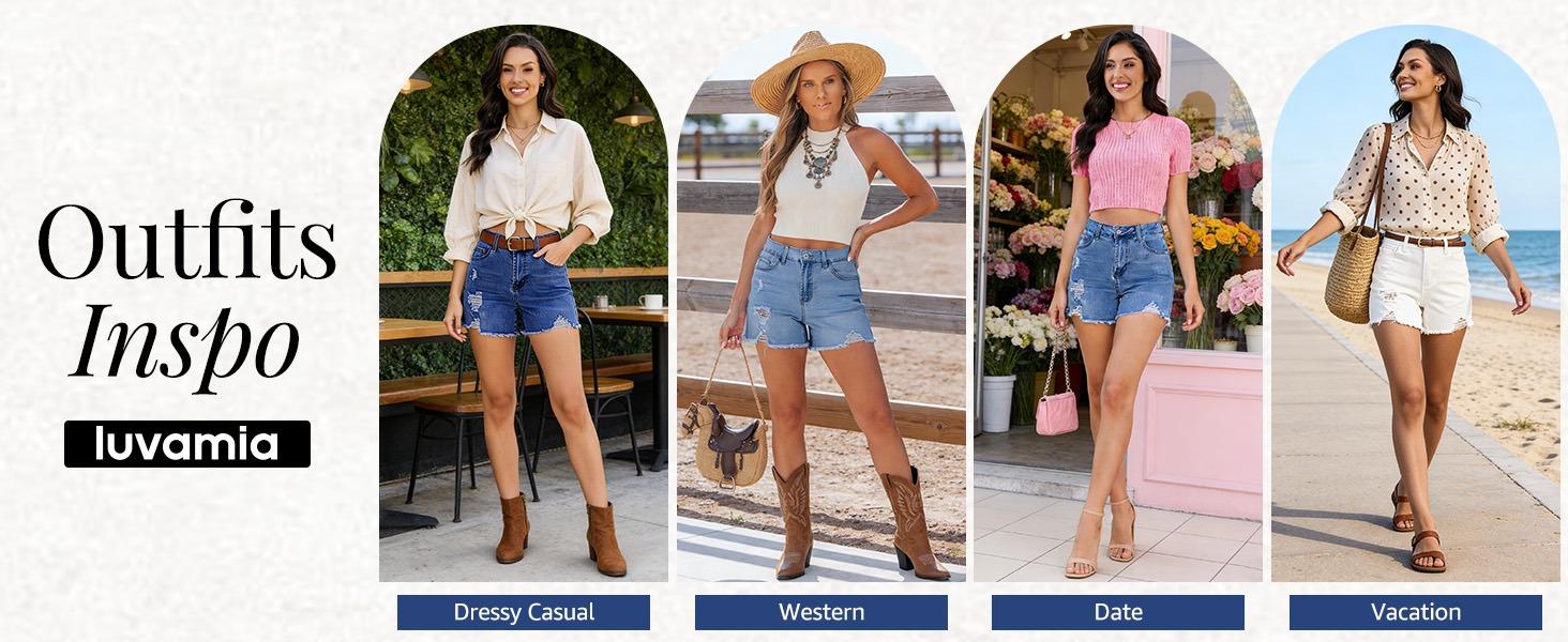 luvamia Jean Shorts for Women Trendy High Waisted Ripped Distressed Raw Hem Stretchy Denim Shorts Country Concert Outfit