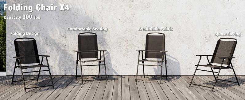 PUKAMI 6 Piece Folding Patio Dining Set, Metal Garden Outdoor Furniture Set with 4 Foldable Chairs & Portable Table for Lawn, Backyard, Deck