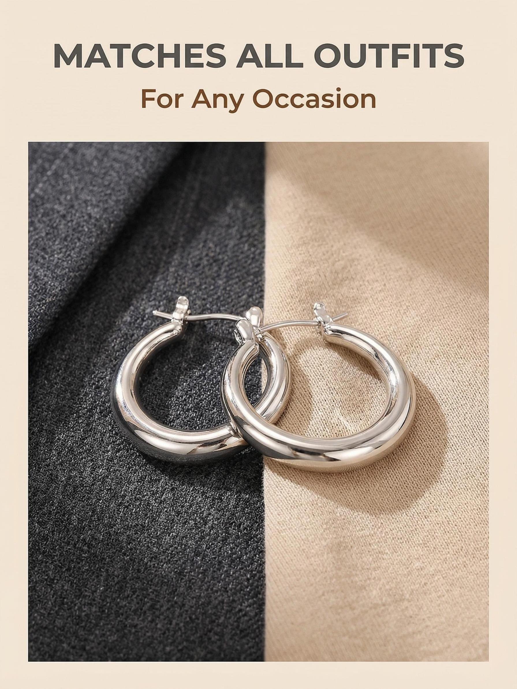 High-End Glossy Hoop Earrings, Lightweight Luxury Smooth Circle Studs, Elegant Random Print Design, All Seasons Wearable Jewelry