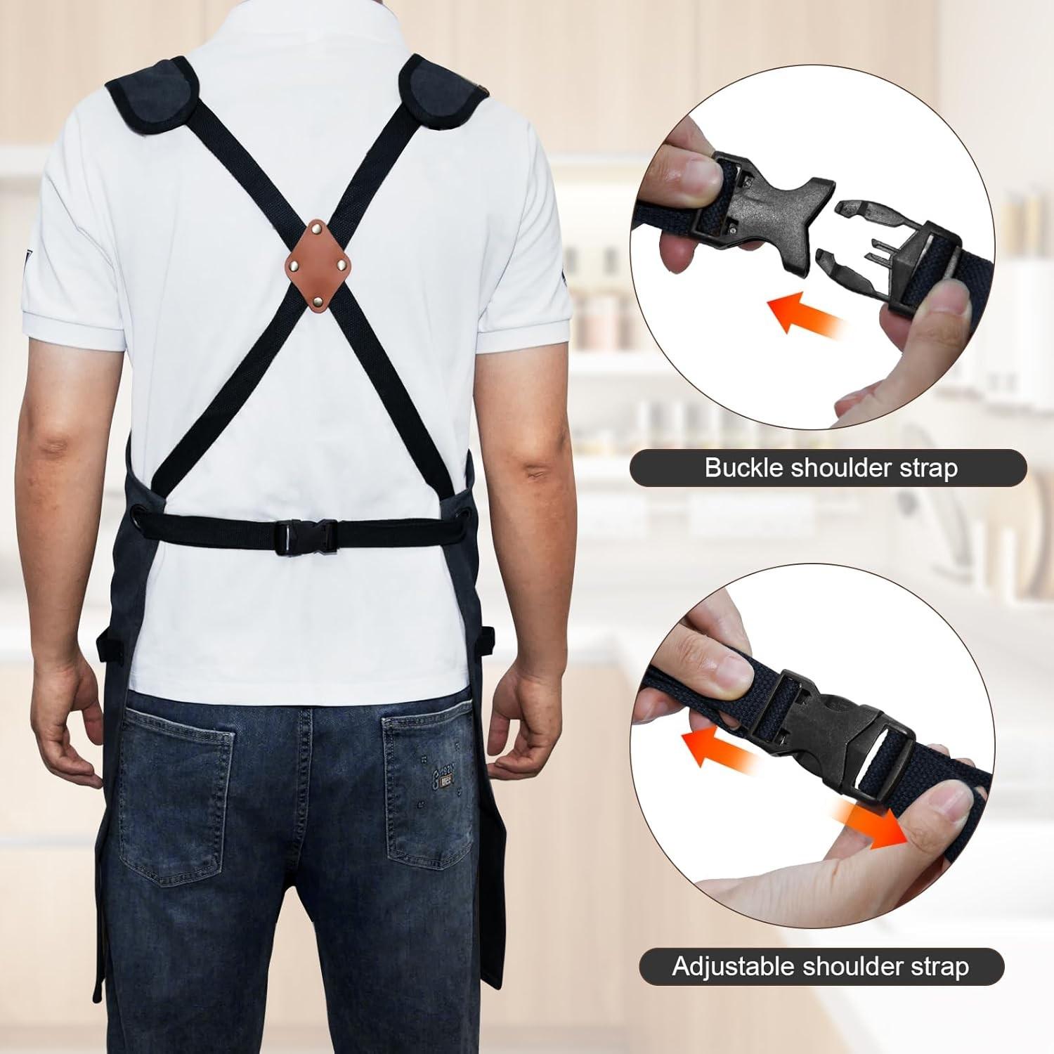 Canvas Apron with Multiple Pockets, Durable Apron with Adjustable Shoulder Straps, Ideal for Carpenters & Garden Maintenance Workers