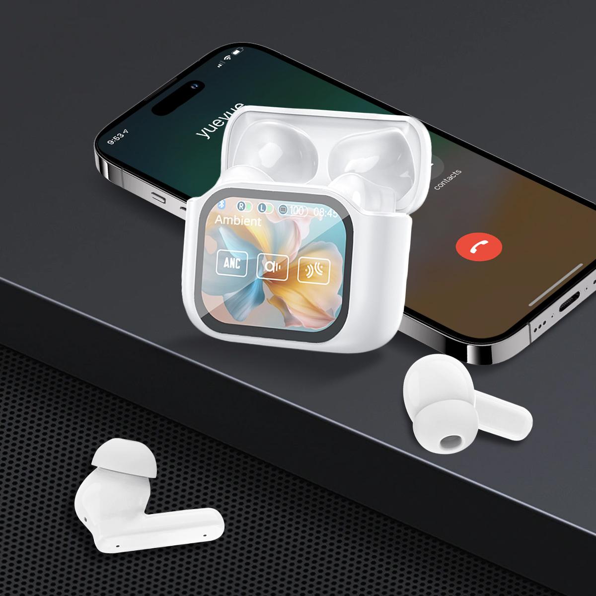 Bluetooth 5.4 Earbuds with Smart Touch Screen Case, LED Display Waterproof Wireless Earphones, Suitable for Office, Sports, Study and Audio Calls, Built-in Microphone Noise Cancelling Earphones