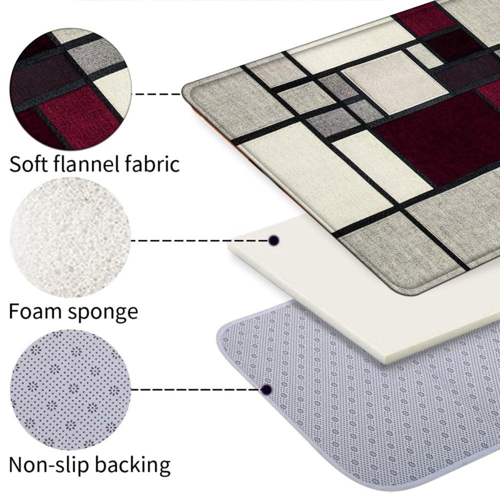 1PC， Black Red Gray Geometric Splicing Patterned strip rugs, home décor, bathroom mats, entryway mats, bathroom non-slip mats, indoor entrance rugs, bedroom bedside mats, kitchen mats, hallway rugs, flannel sponge rugs, hallway runner rugs