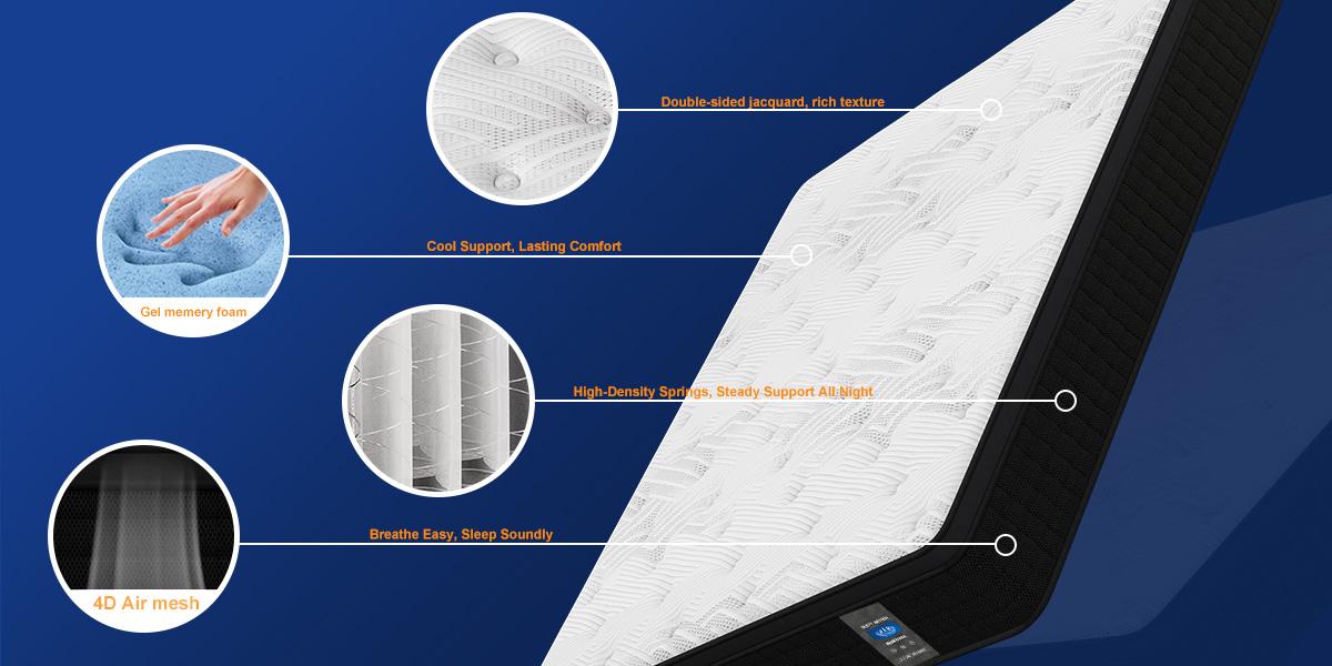 12inch Twin Full Queen King Hybrid Spring Memory Foam Mattress in a Box Medium Firm Breathable Pressure Relief Spine Soothing for All Ages queen size mattress