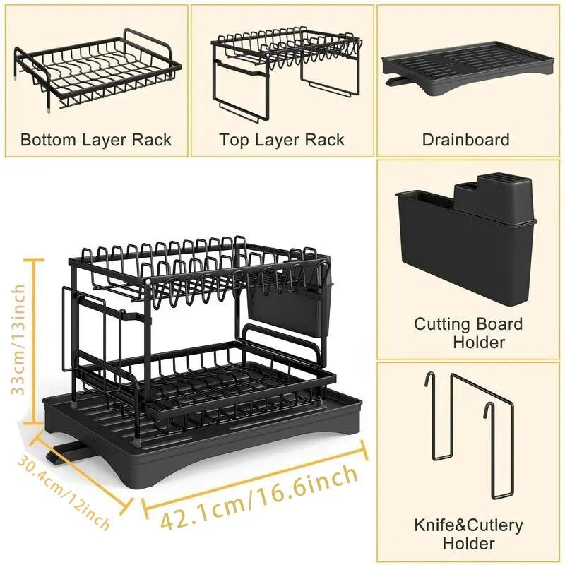 Kitchen Multi-Functional Drain Rack, Dish Draining Shelf, Countertop Bowl Drying Rack, Small Storage Organizer for Bowls and Plates