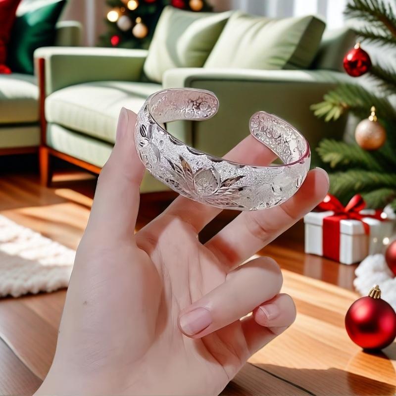 Full Silver s999 bracelet Sterling Silver bracelet Ladies Open bracelet can be freely adjusted size for mother's birthday holiday gift Silver weighing 46 g /1.62 oz