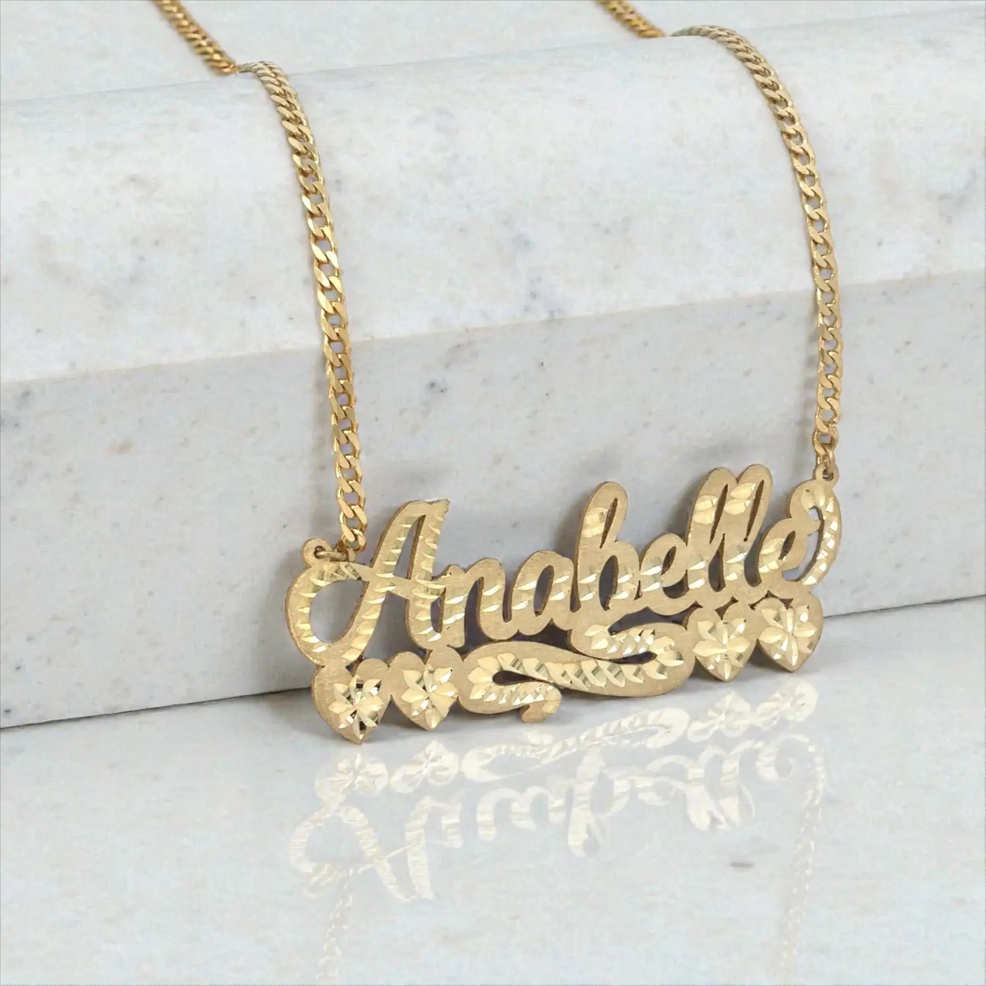 AS615 Personalized Custom Name Necklace Bottom Streamer with 4 Heart-shaped Birthday Gifts Holiday Gifts