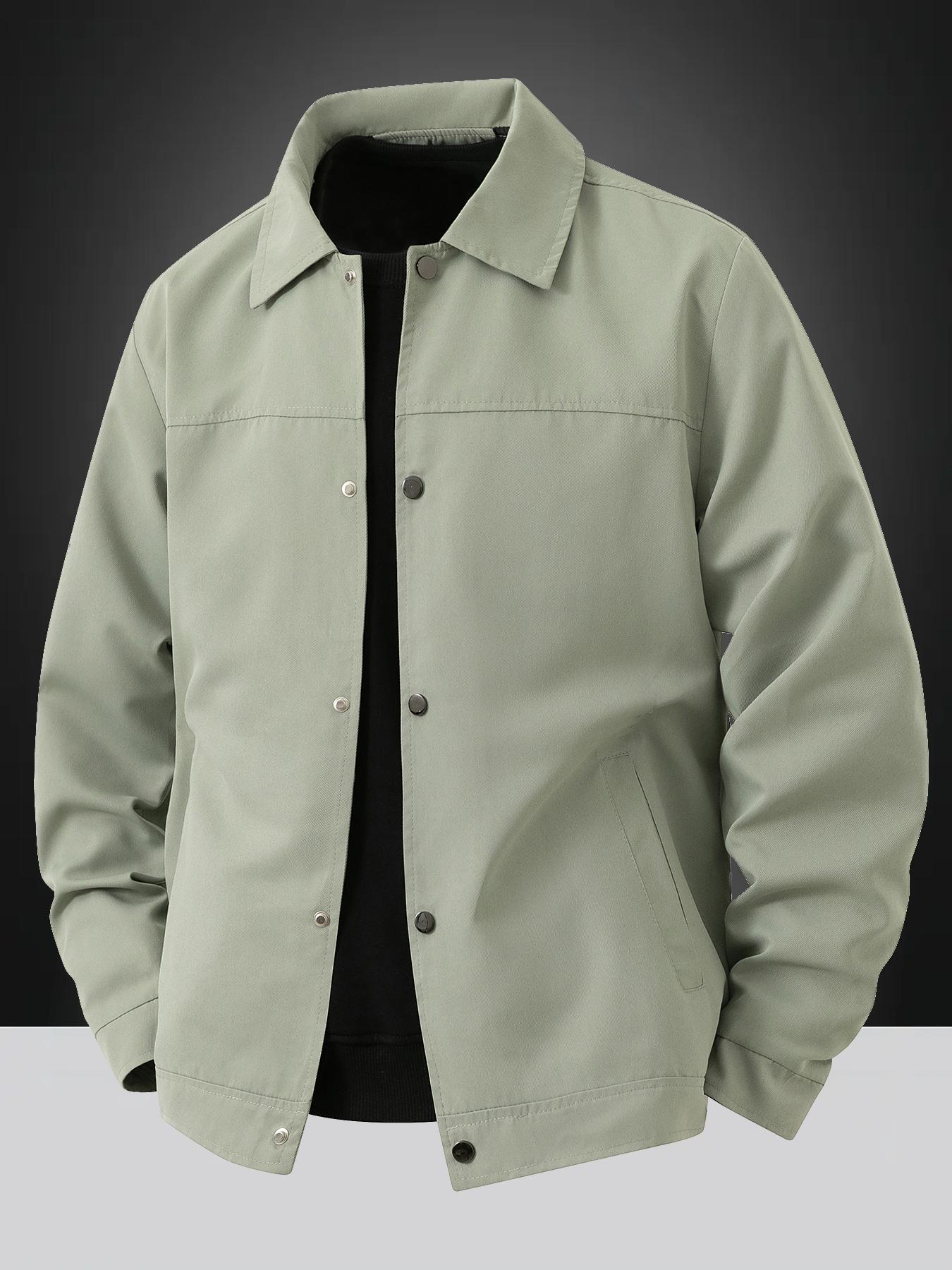 Men's Spring and Autumn Lightweight Casual Jacket - Simple Office Solid Color Light Business Style Collar Jacket, Button Front and Button Closure Design, Machine Washable, Polyester Fiber, Suitable for Daily Leisure, Work and Formal occasions