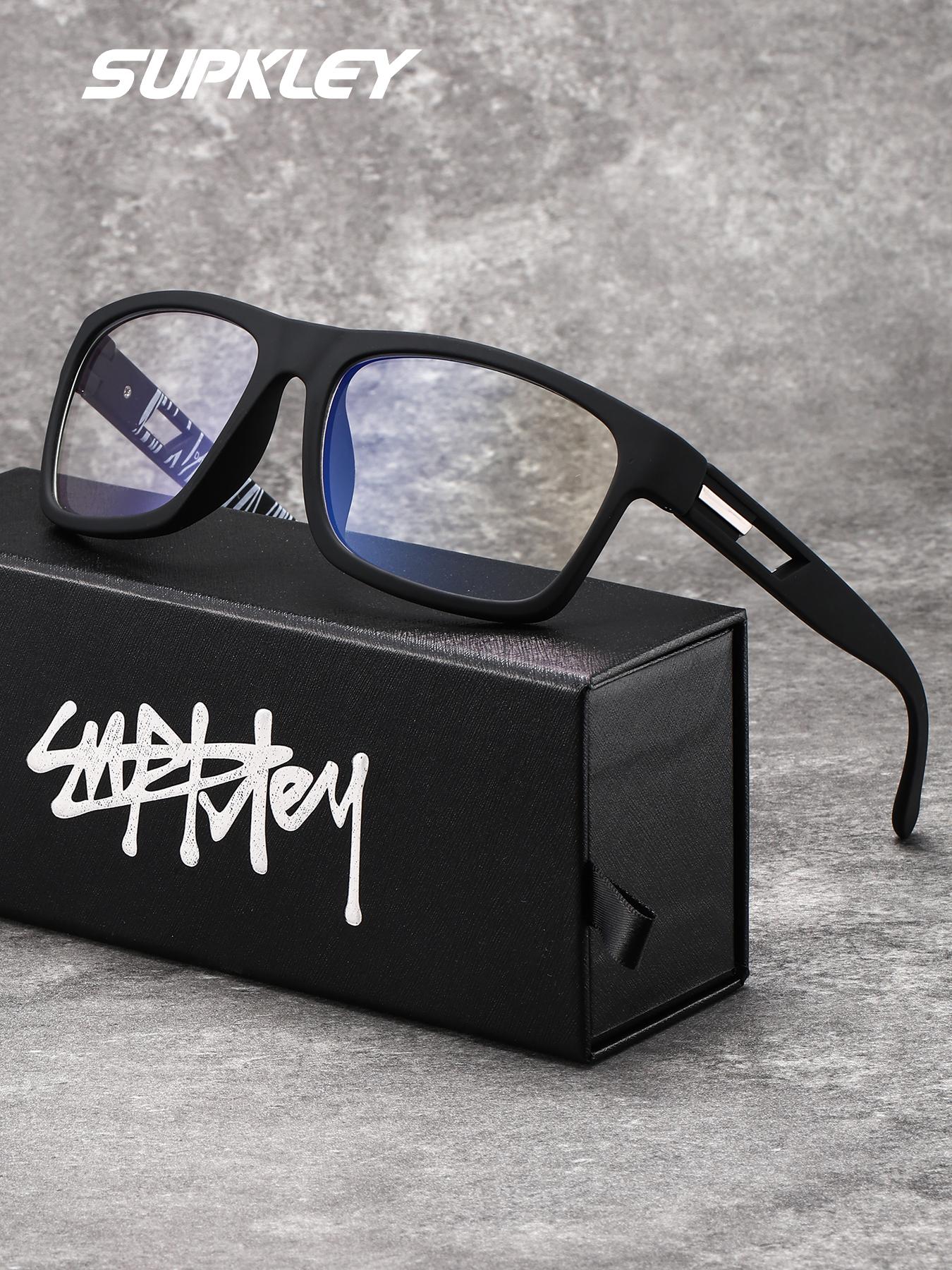 SUPKLEY Fashion Vacation Style Colorless Transparent Glasses PC Lens Rectangular Frame Anti-Slip Brand Packaging Ideal Gift Choice